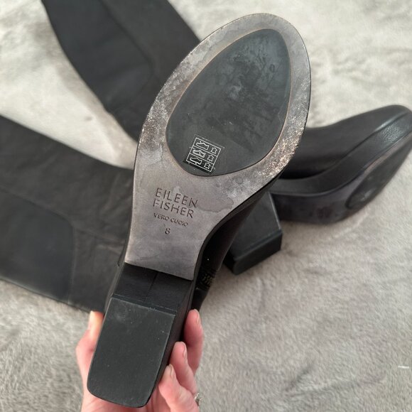 Eileen Fisher Black Vachetta Leather Ivy Knee High Boots Women's 8 - Picture 4 of 9